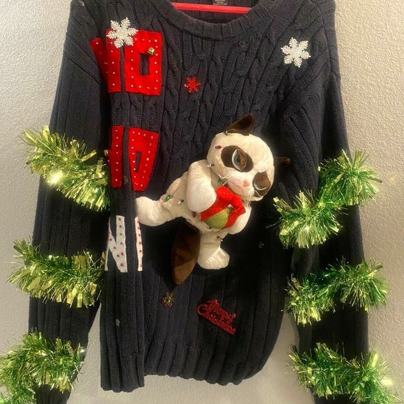 Homemade Grumpy Cat Ugly Christmas Sweater Frumpy - Picture 1 of 3